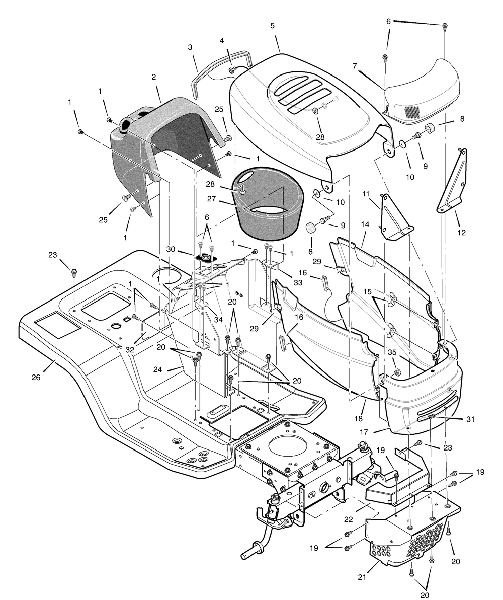 Hood And Grill Diagram and Parts List for 2003 Briggs and Stratton Lawn Tractor